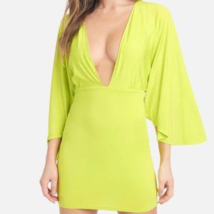 bebe Plunge Wing Mini Dress - Lime Size Small